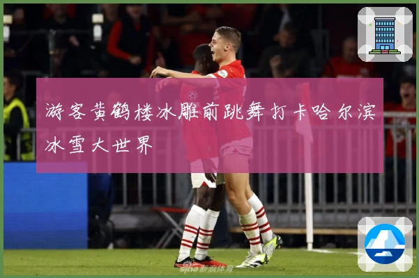 游客黄鹤楼冰雕前跳舞打卡哈尔滨冰雪大世界